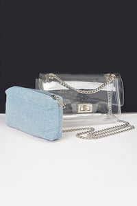 Clear Purse with Denim Pouch (Light & Dark Denim Options Available)