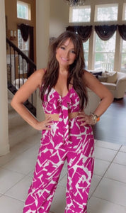 2 Piece Printed Magenta Set Bottom and front Tie Top