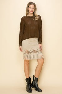 Brown Sweater with Embellished Sleeves