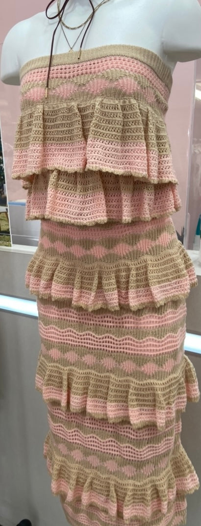 Crochet Midi Skirt With Strapless Top Set