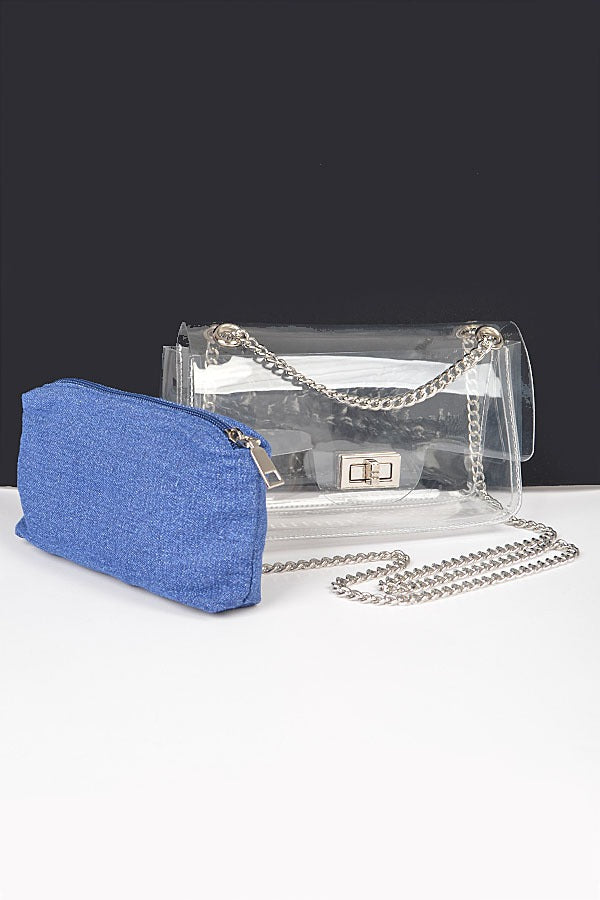 Clear Purse with Denim Pouch (Light & Dark Denim Options Available)