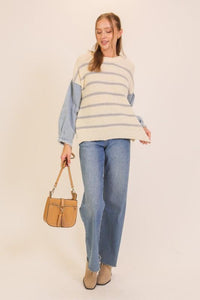 Denim Sleeve Stripe Sweater