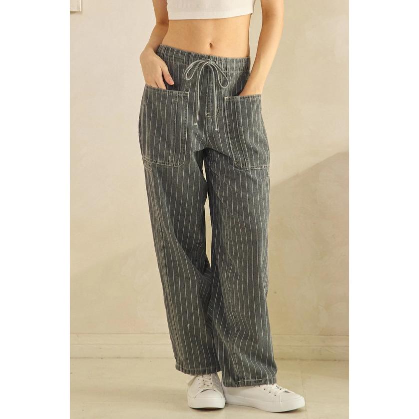 Pinstripe Wide Leg Denim