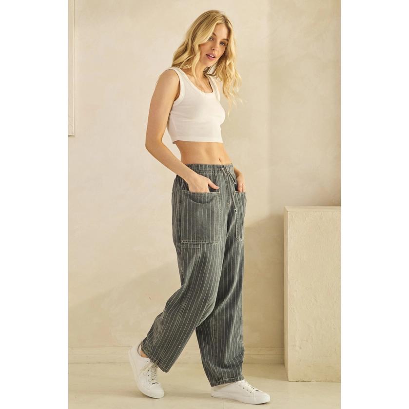 Pinstripe Wide Leg Denim