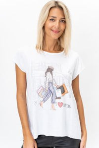 Rhinestone Shopping Girl Print T-Shirt