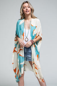 Kimono with Aquamarine and Orange Designs