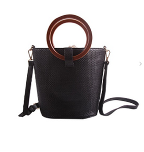 Black Straw Handbag With Round Handle