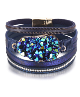 Multi Strand Lather Bracelet with Blue Stone
