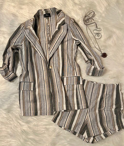 Striped Blazer Jacket & Shorts Set