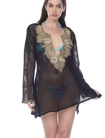 Hand Beaded Mesh Tunic  (Additional Colors Available)