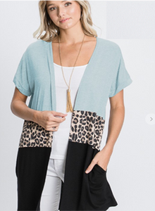 Plus Size Animal and Solid Open Cardigan