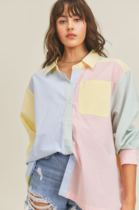 Stripe Multi Color Block Shirt
