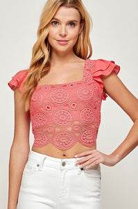 Crochet Lace Back Tie Up Top  (Additional Colors Available)