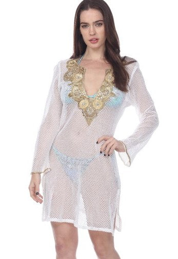 Hand Beaded Mesh Tunic  (Additional Colors Available)
