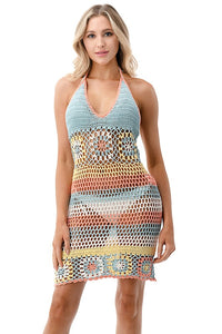 Crochet Multi Color Halter Dress