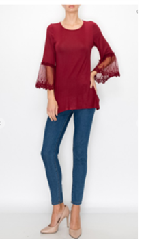 Tunic Top With Lace Sleeves (Additional Colors Available)
